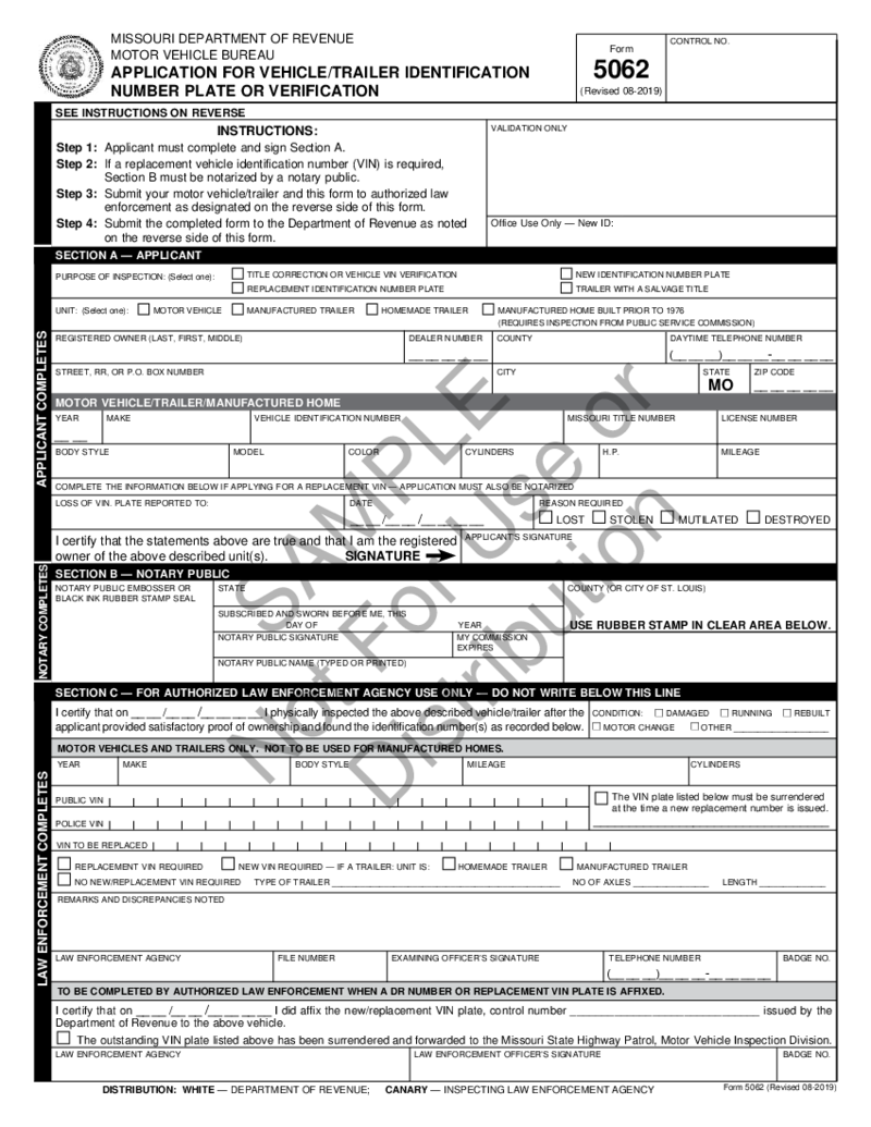 Missouri Department of Revenue Form 5062