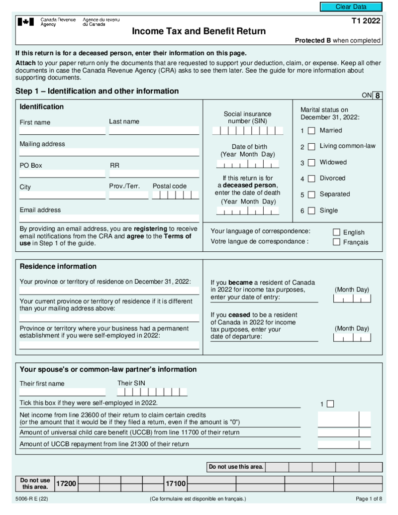 T1 General Income Tax and Benefit Return