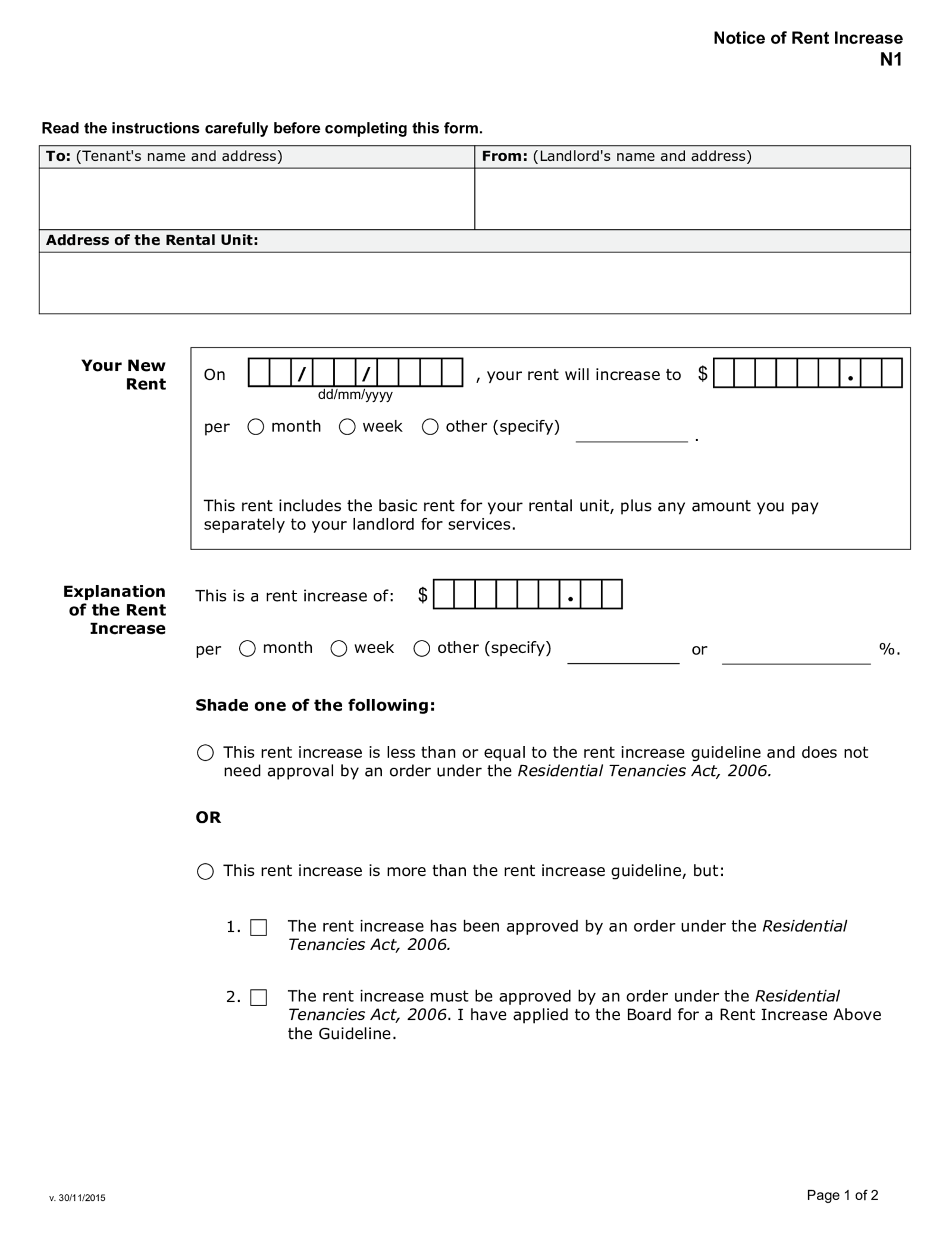 Fillable Ontario Form N1 - Thumbnail