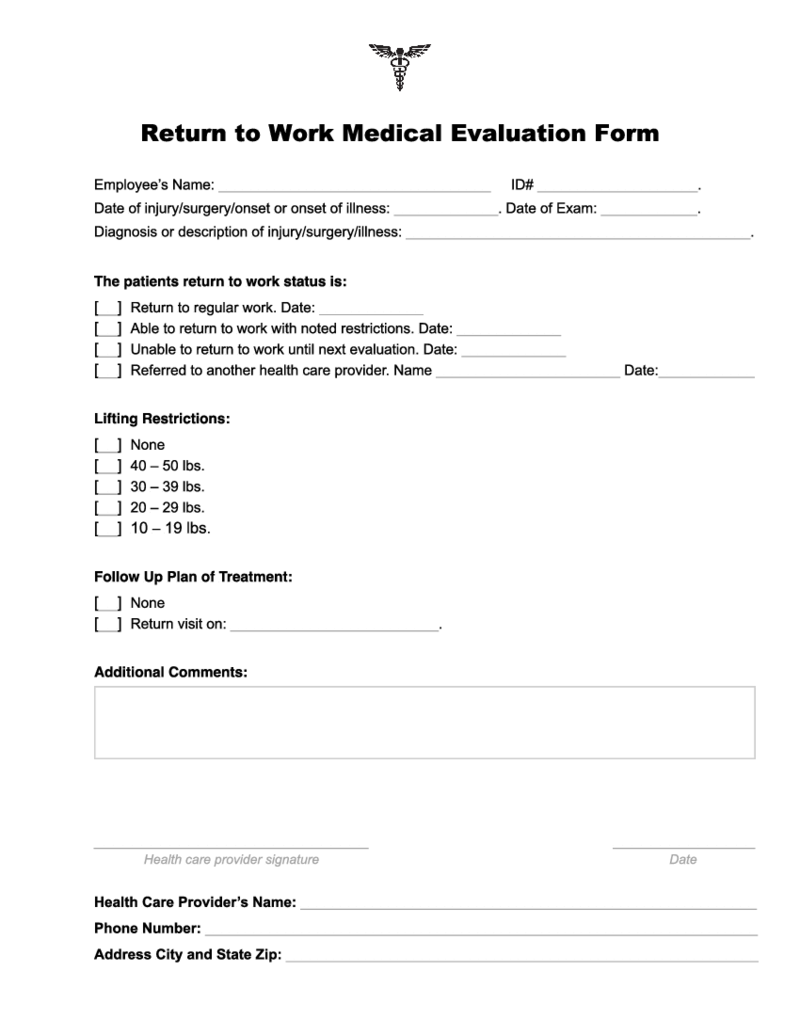 Doctor Return to Work Note