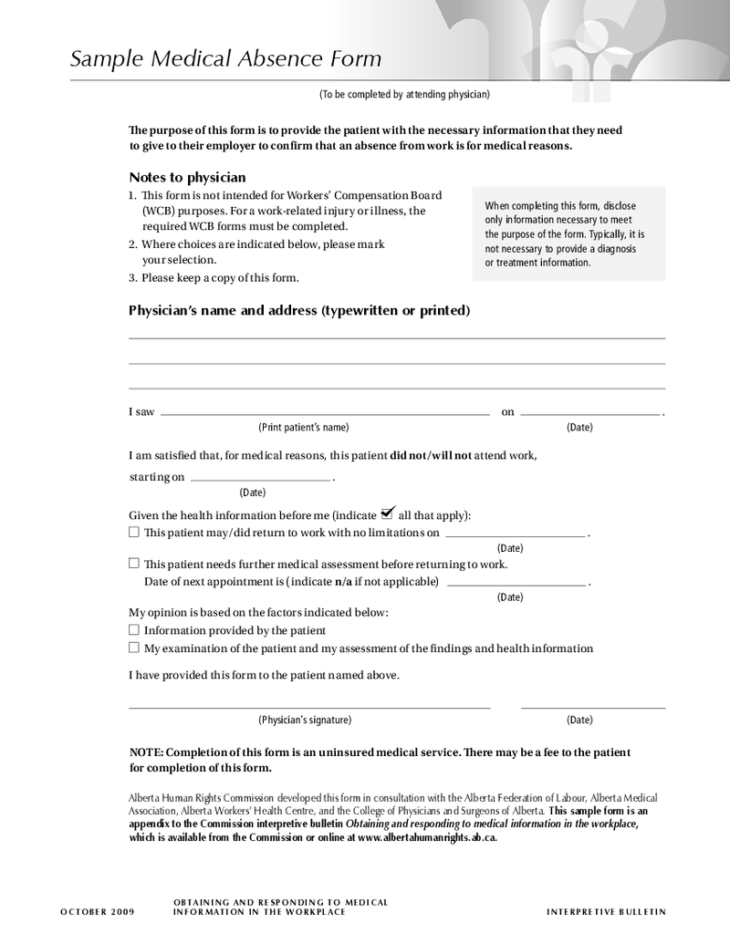 Sample Medical Absence Form