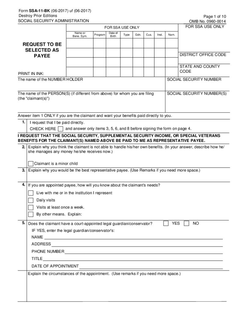 Form SSA-11-BK, Request to Be Selected as Payee