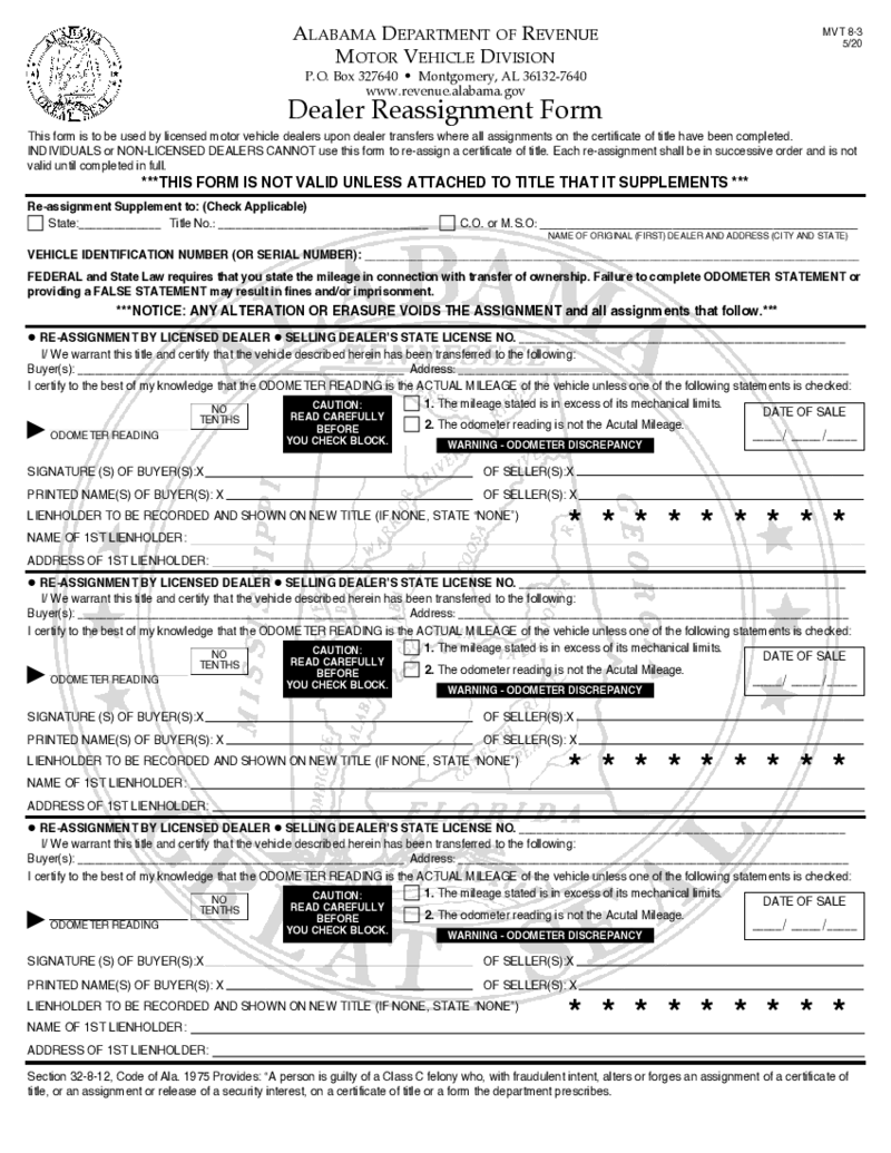 Alabama Dealer Reassignment Form