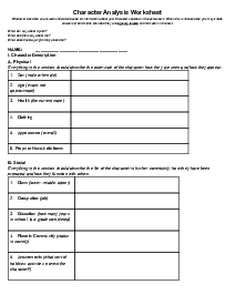 Character Analysis Worksheet - Thumbnail