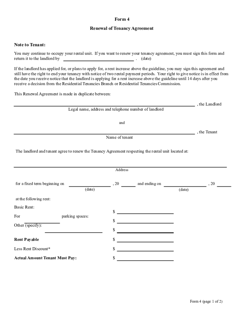 Form 4 - Renewal of Tenancy Agreement