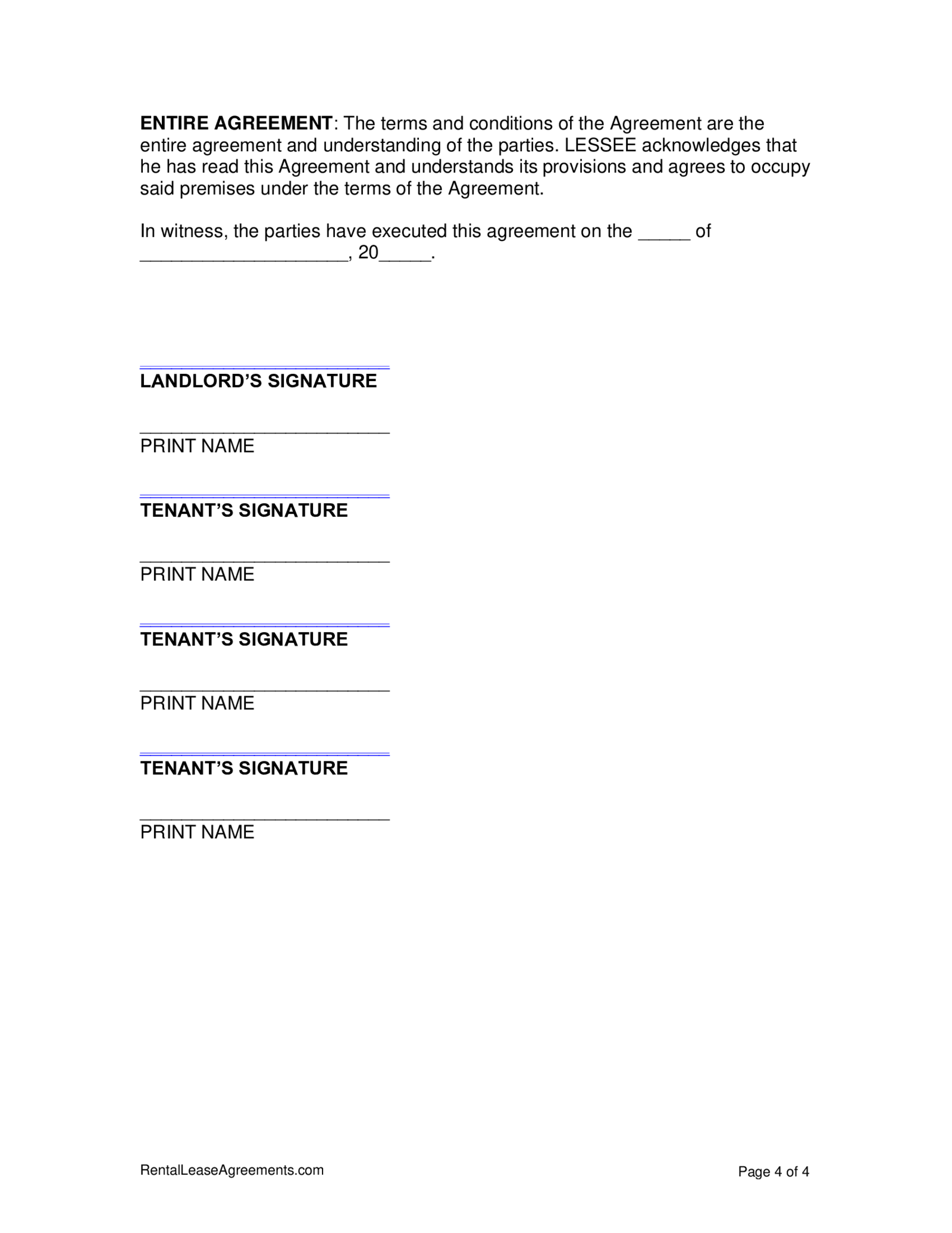 Indiana Residential Lease Agreement - Thumbnail