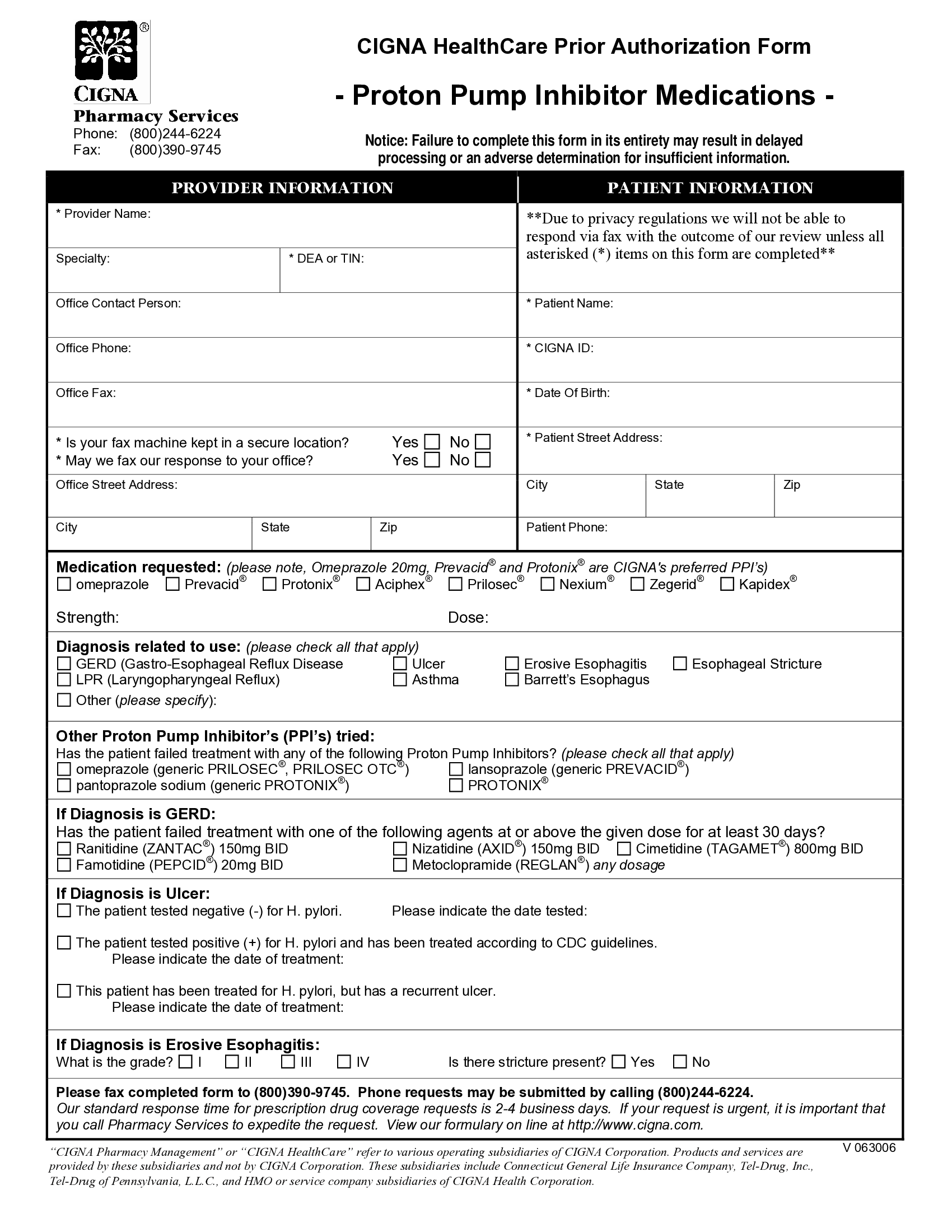 CIGNA Medication Prior Authorization Form - Thumbnail