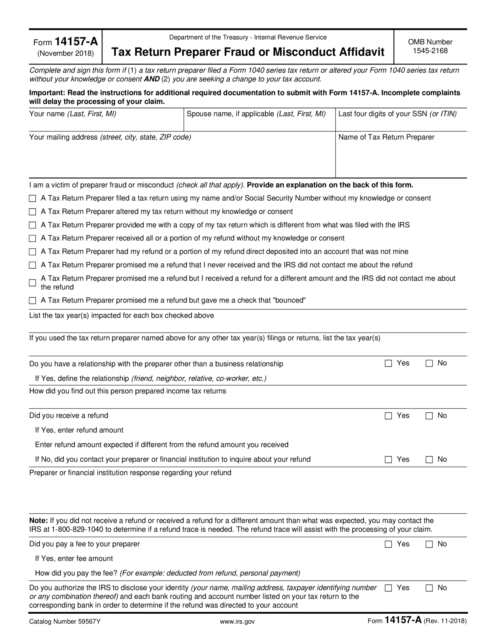 IRS Form 14157 A - Thumbnail