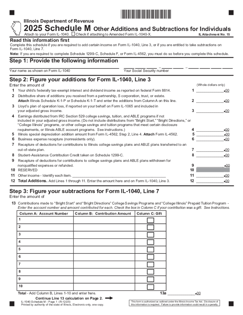Illinois Tax Form 1040 Schedule M