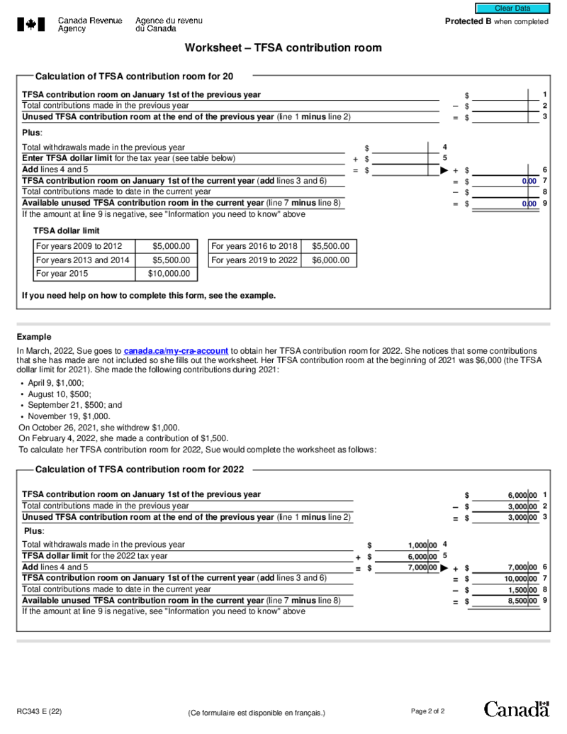 RC343 Worksheet - TFSA contribution room