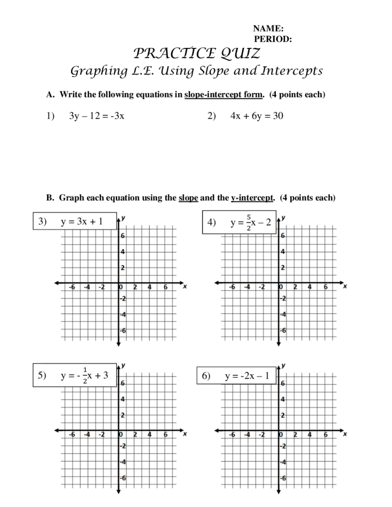Slope-Intercept Practice Quiz Form