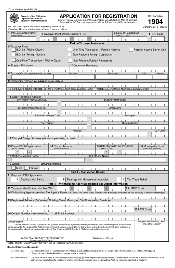 BIR Form 1904