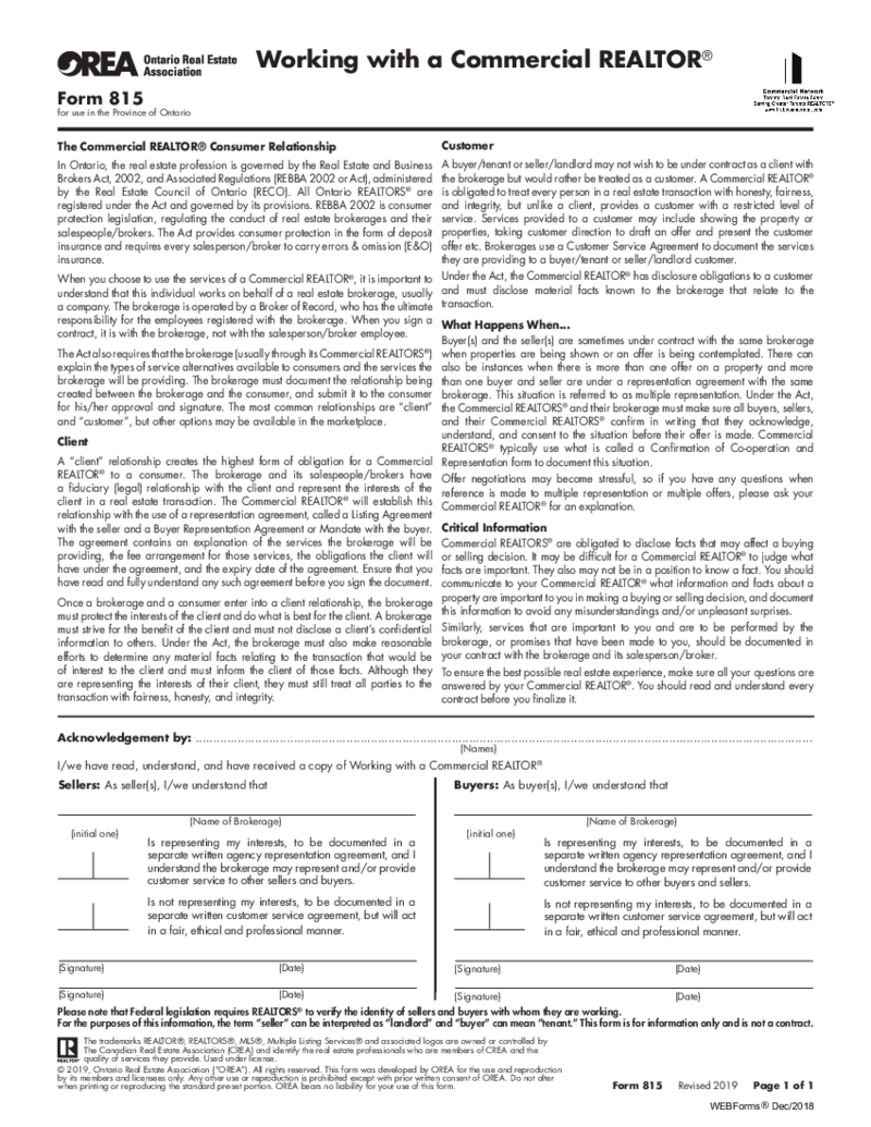 Form 815, Working with a Commercial REALTOR