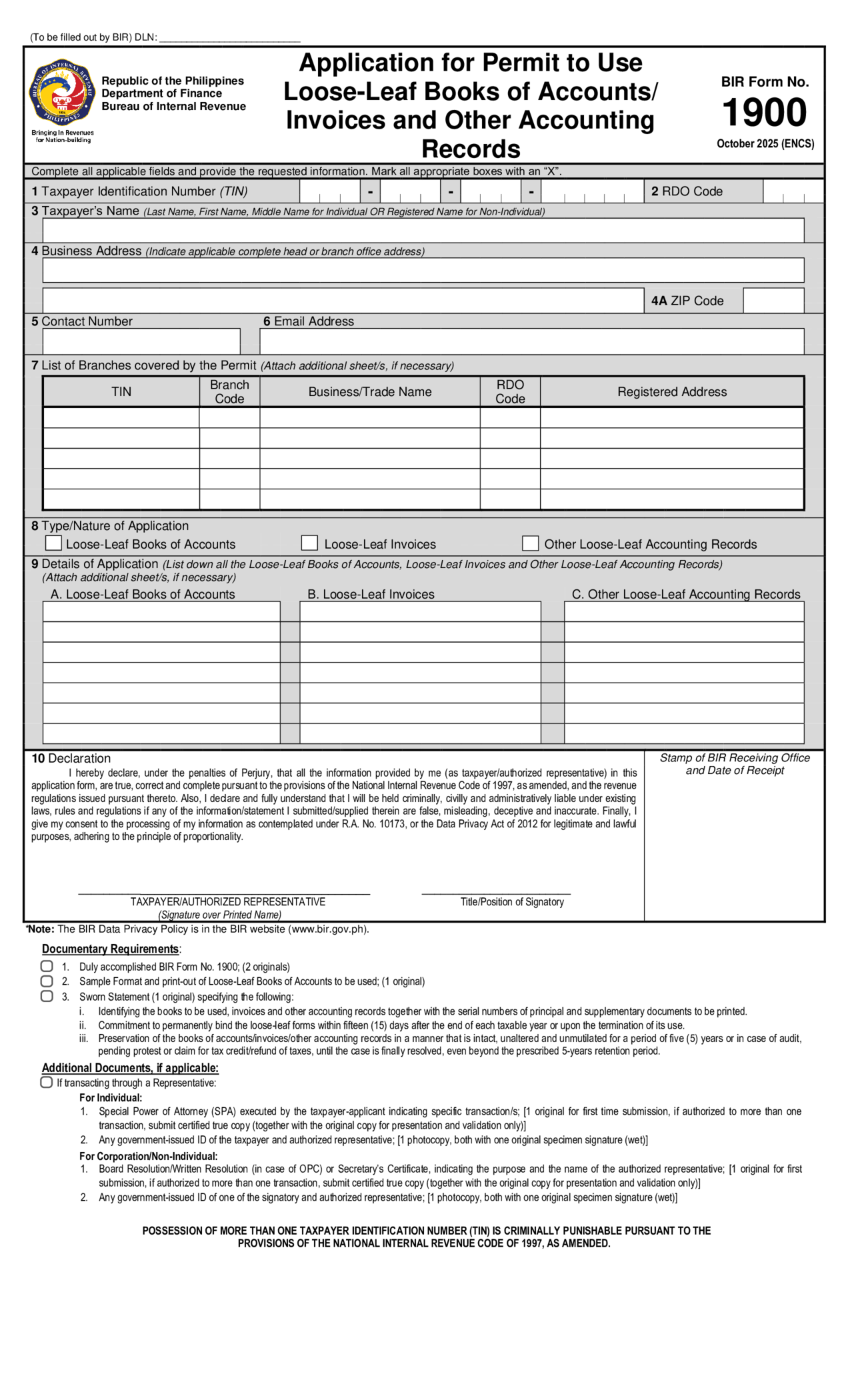 BIR Form 1900 - Thumbnail