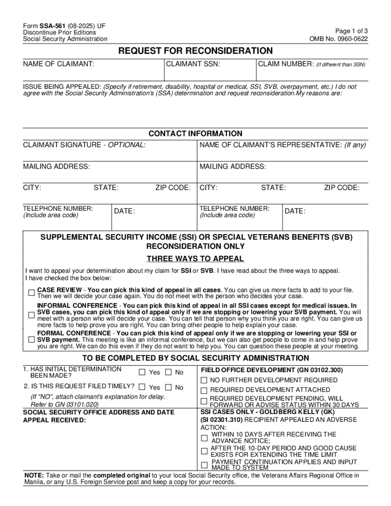 Form SSA-561-U2