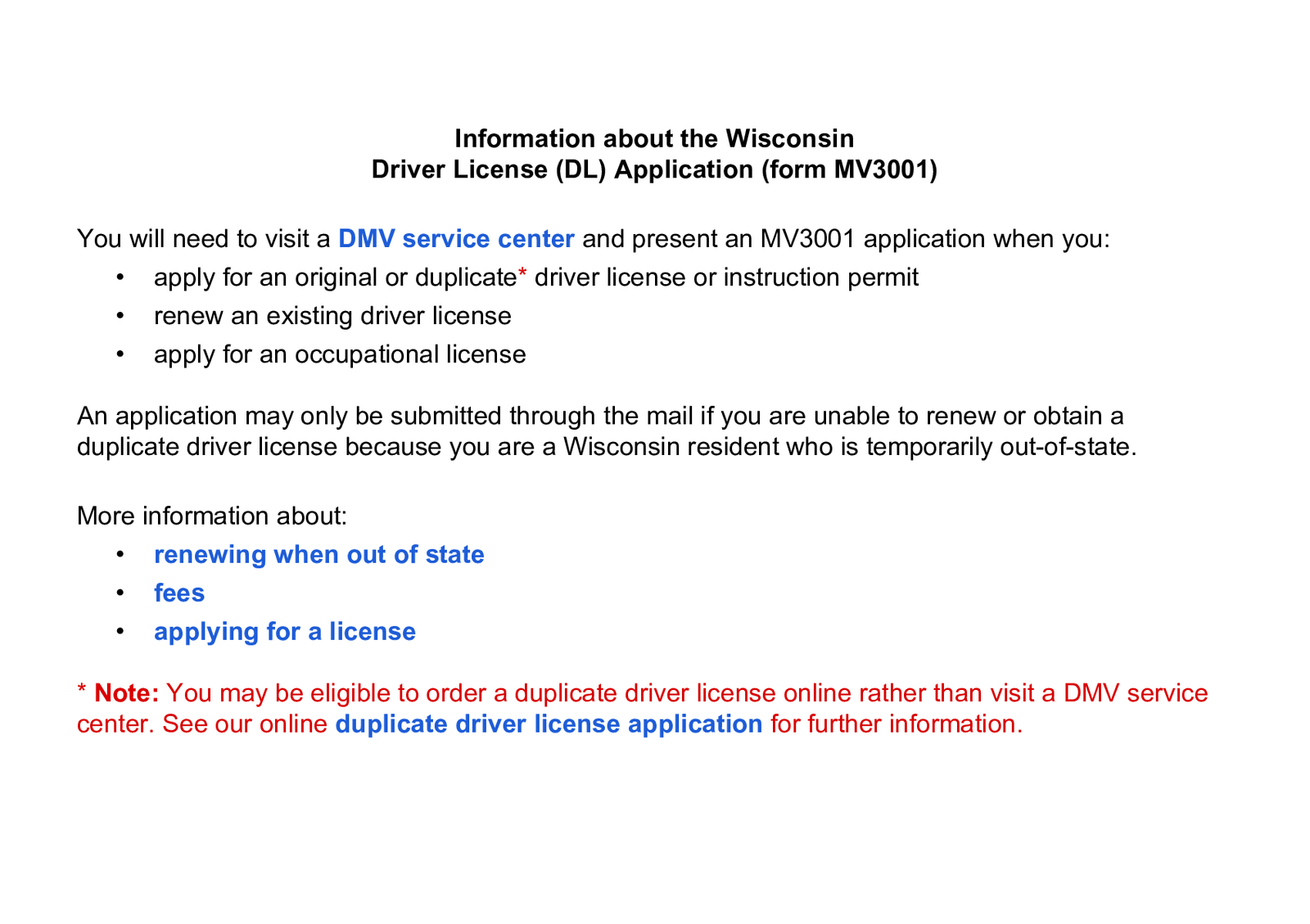 Form MV3001 - Wisconsin Driver License Application (2019) - Thumbnail