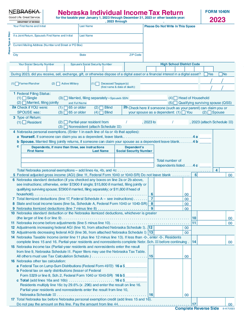 Nebraska Individual Income Tax Return - Form 1040N