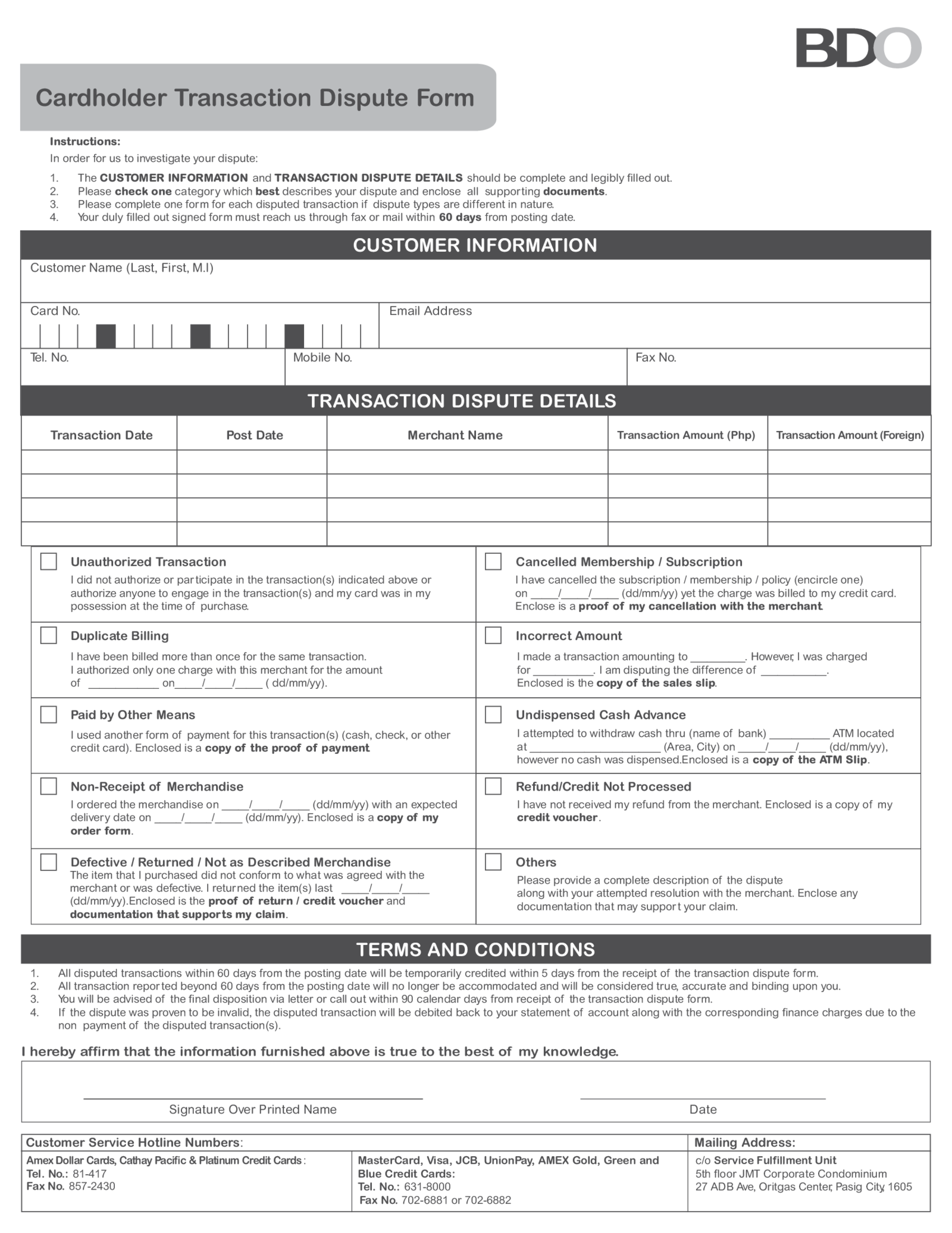 Fillable Authorization Letter To Withdraw Money From Bdo - Thumbnail