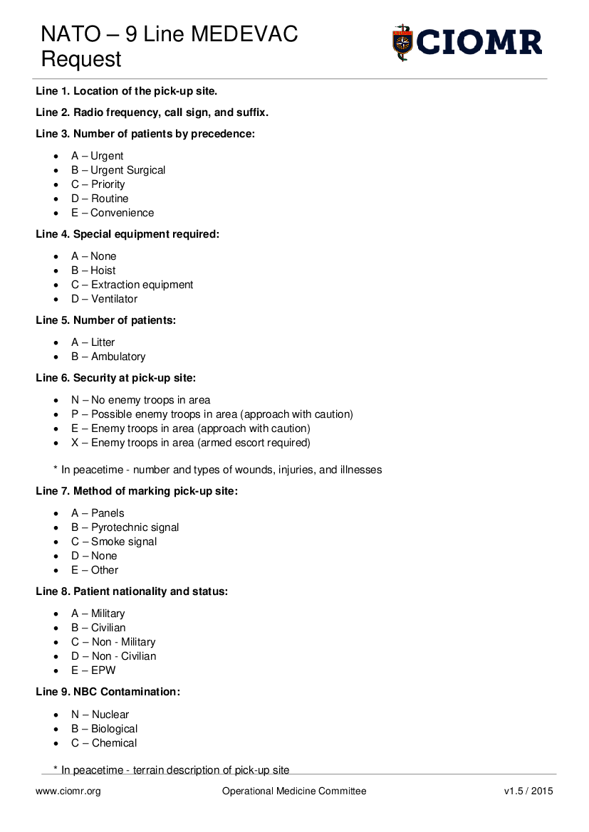 NATO - 9 Line MEDEVAC Request