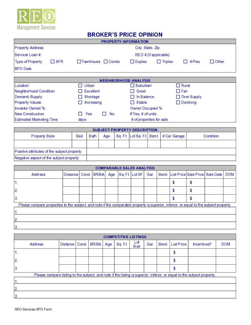 Broker Opinion of Value Template