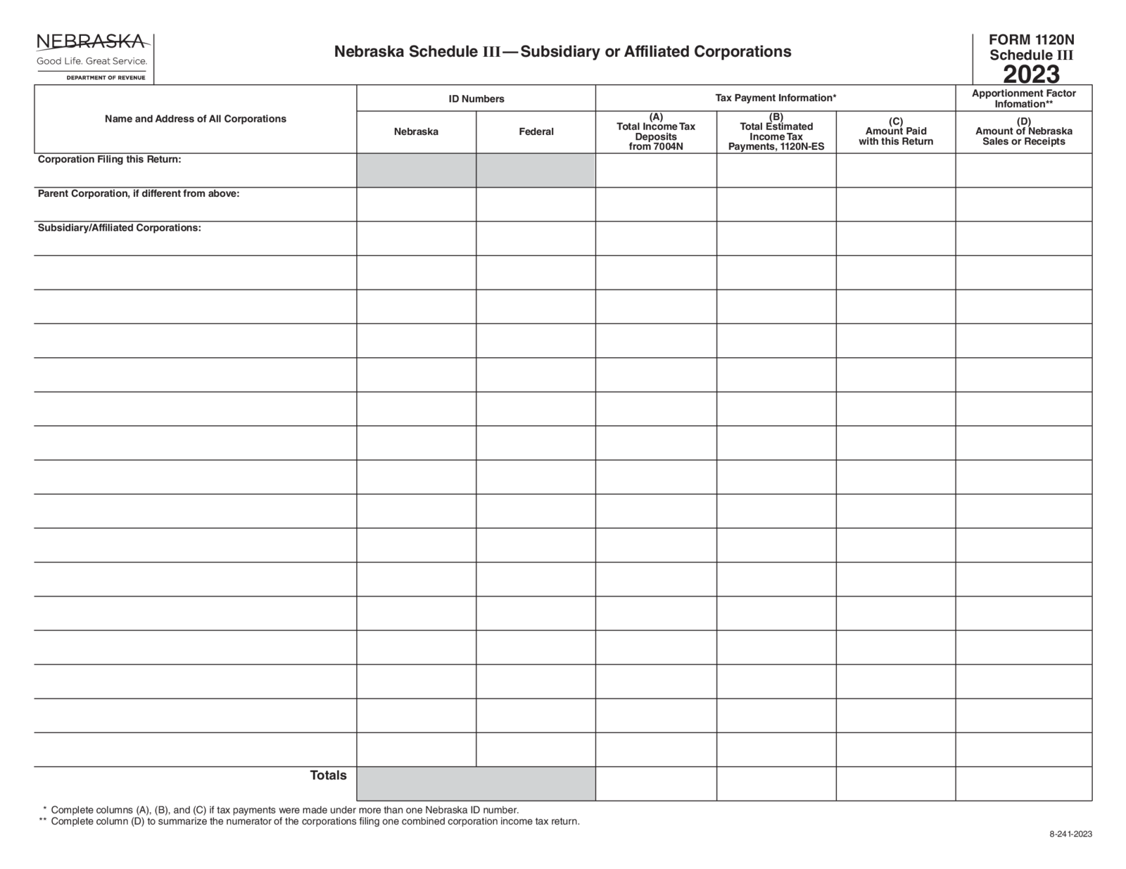 Nebraska Form 1120 N Schedule III - Thumbnail