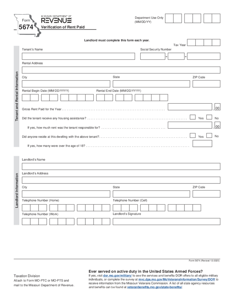Form 5674 - Verification of Rent Paid