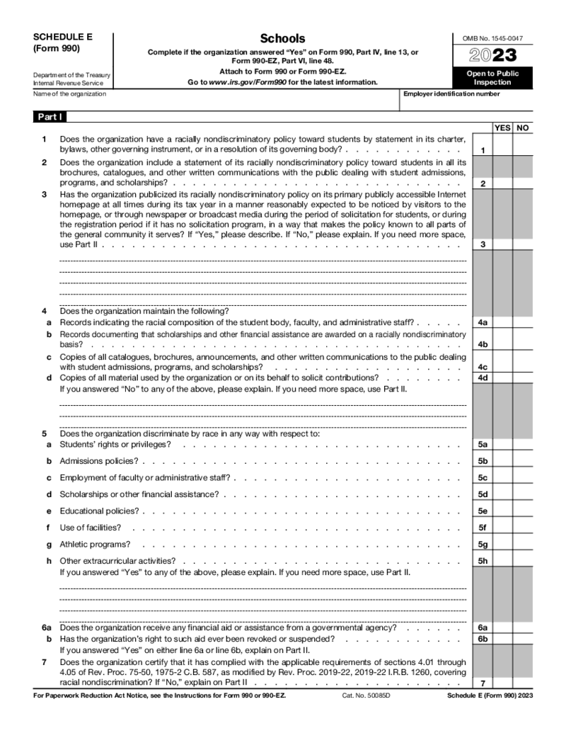 Schedule E (Form 990 or 990-EZ)