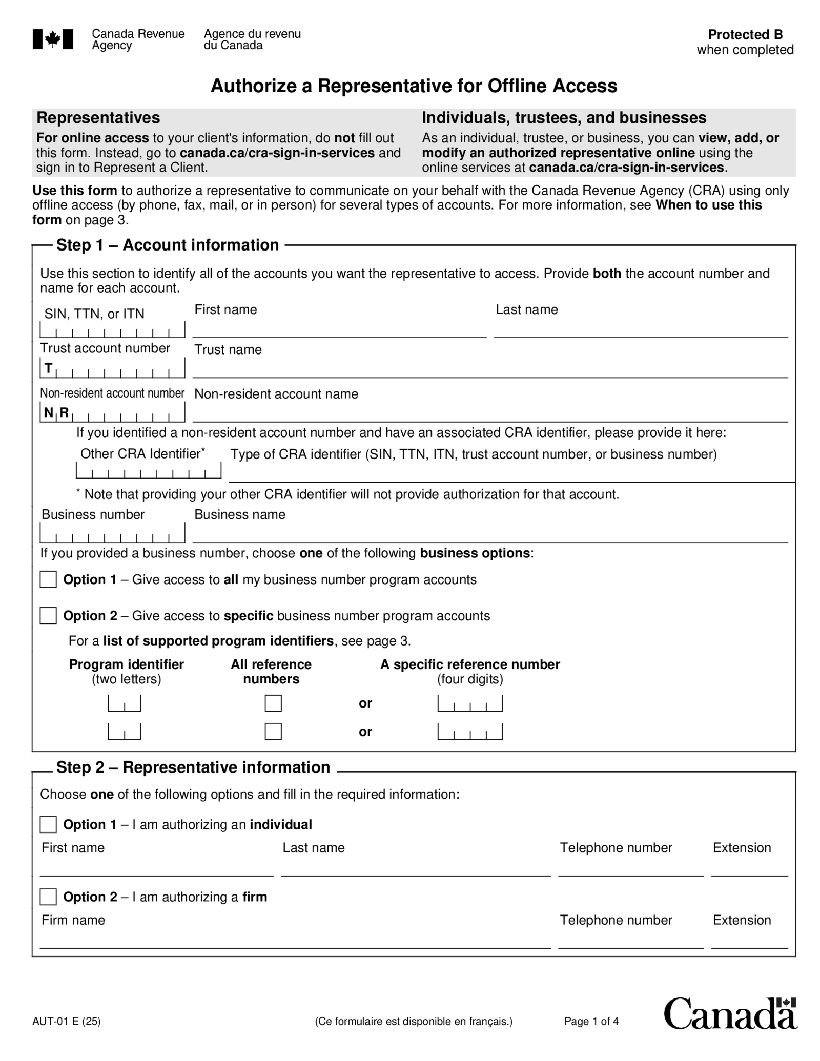 Form AUT-01, Authorize a Representative for Offline Access - Thumbnail