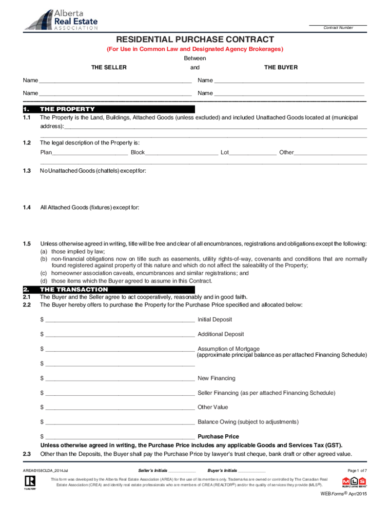 Alberta Residential Purchase Contract