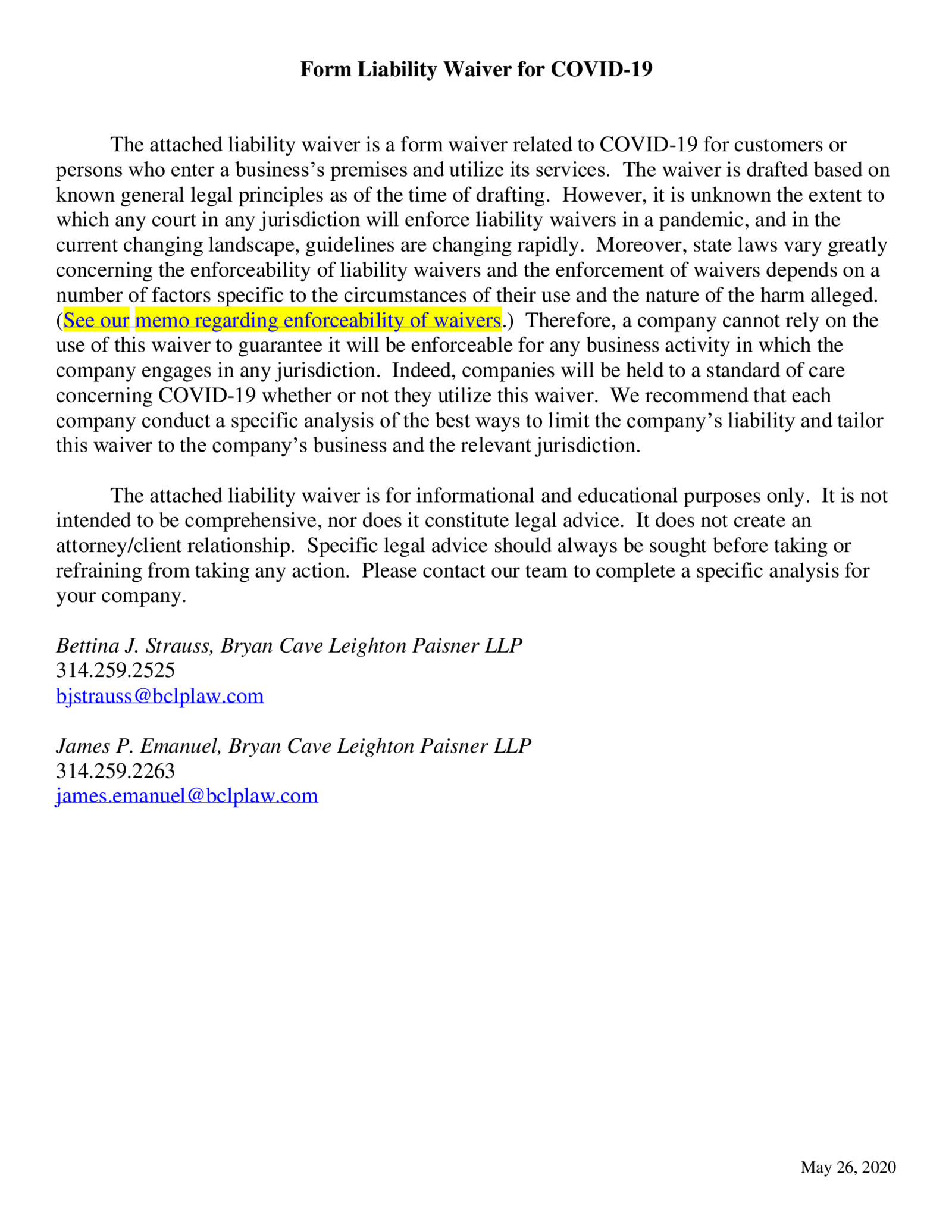 COVID-19 Liability Release Waiver Form - Thumbnail