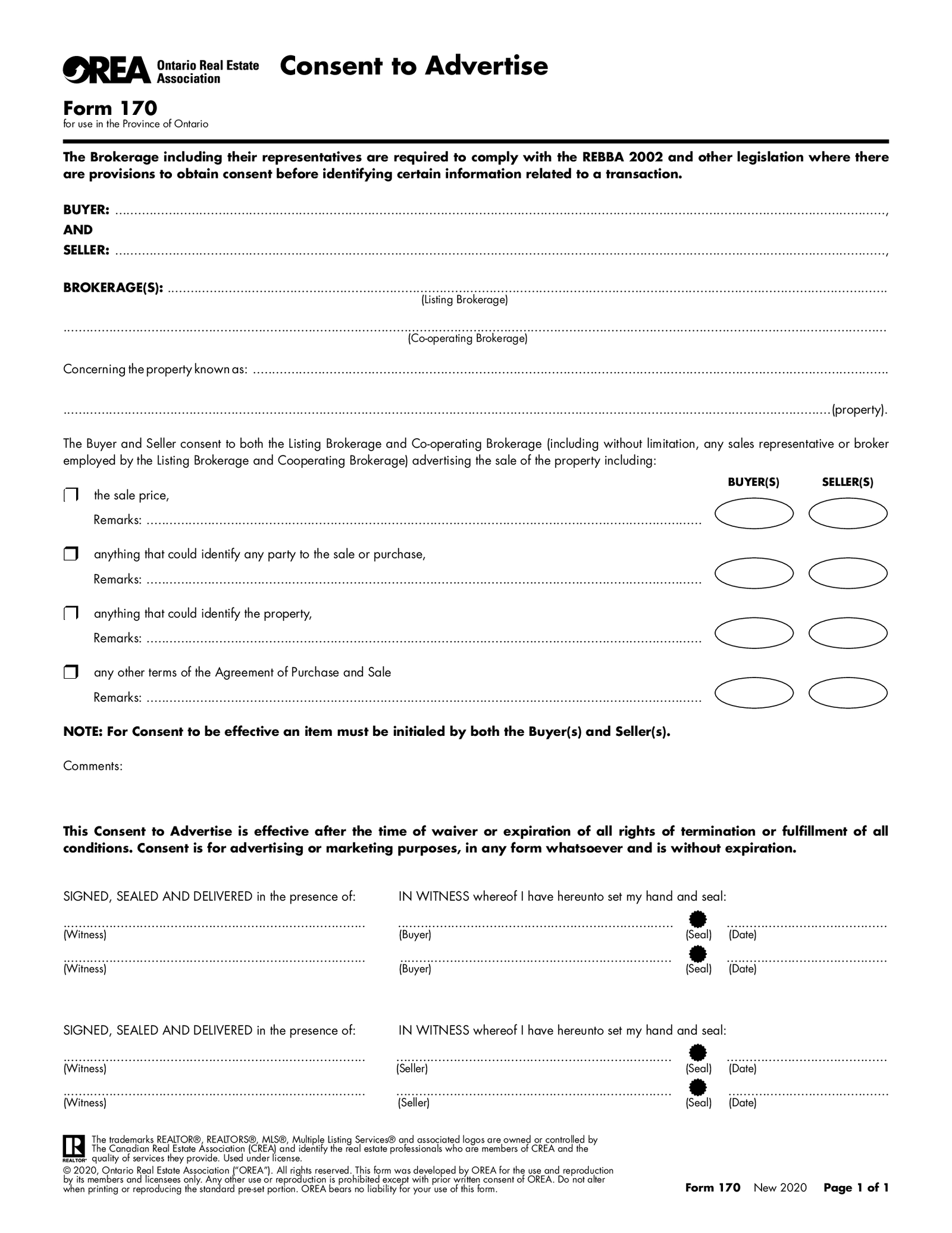 Form 170, Consent to Advertise - Thumbnail