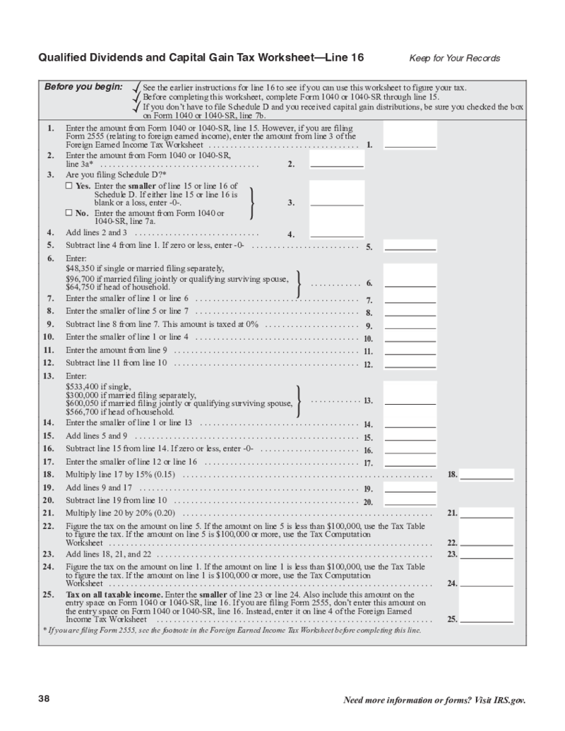 Qualified Dividends and Capital Gain Tax Worksheet 2025