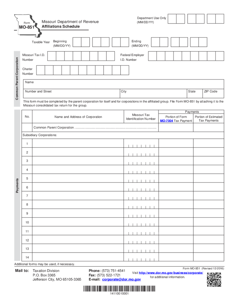 Form MO-851 - Affiliations Schedule