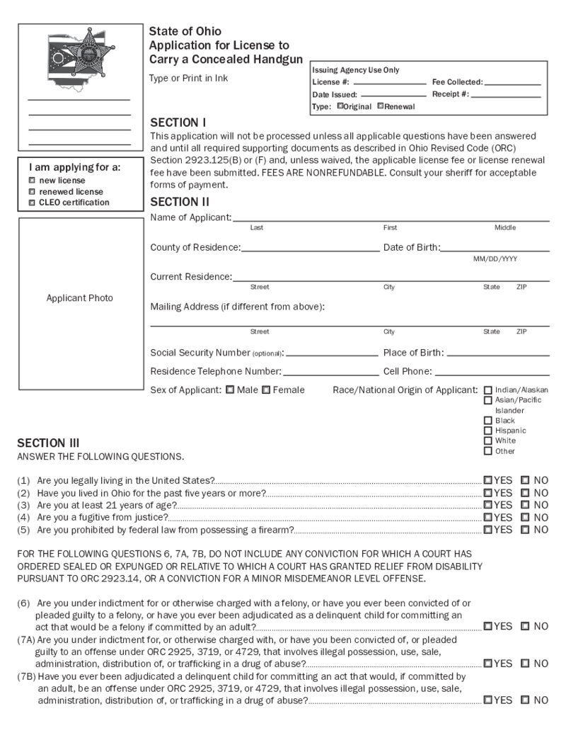 Ohio Concealed Carry Application