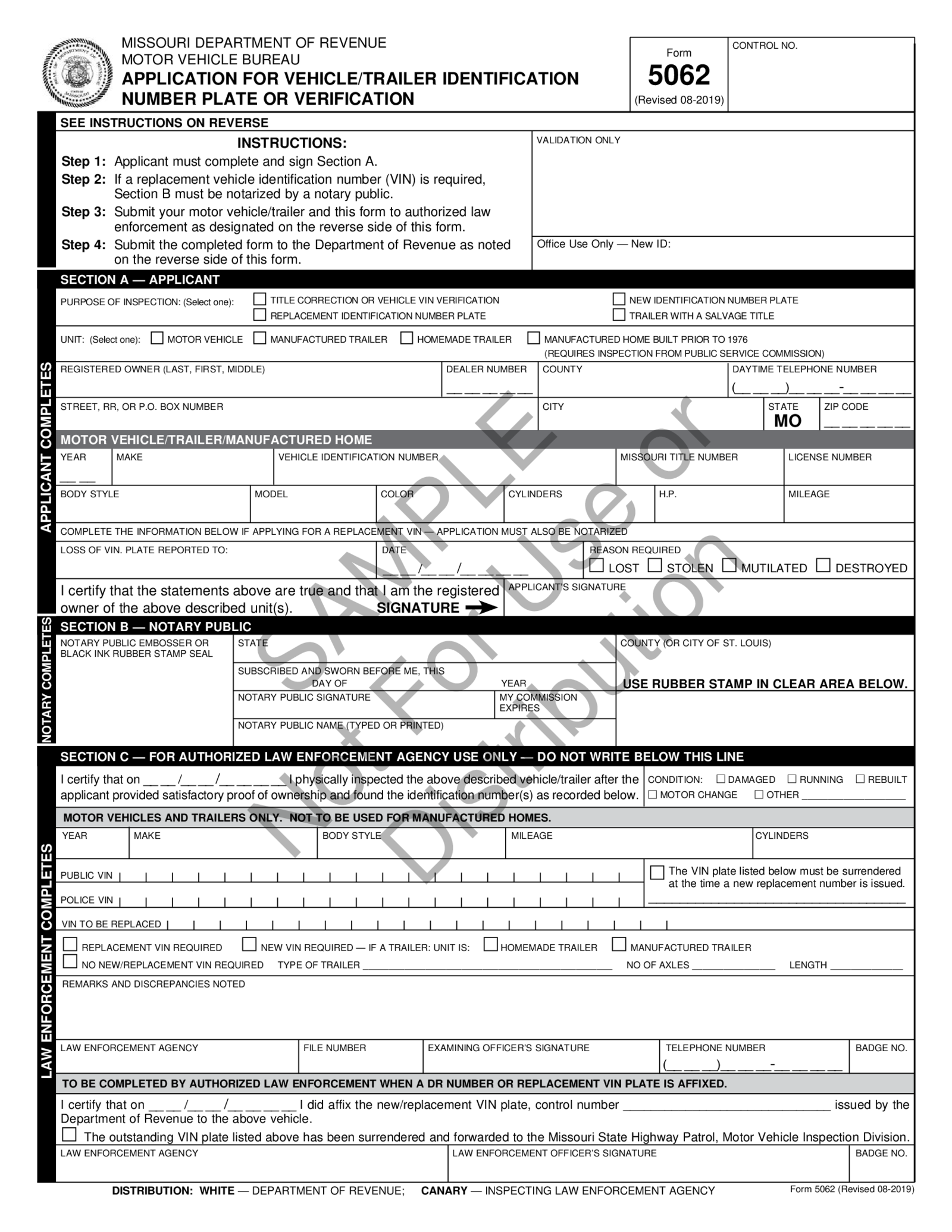 Missouri Department of Revenue Form 5062 - Thumbnail