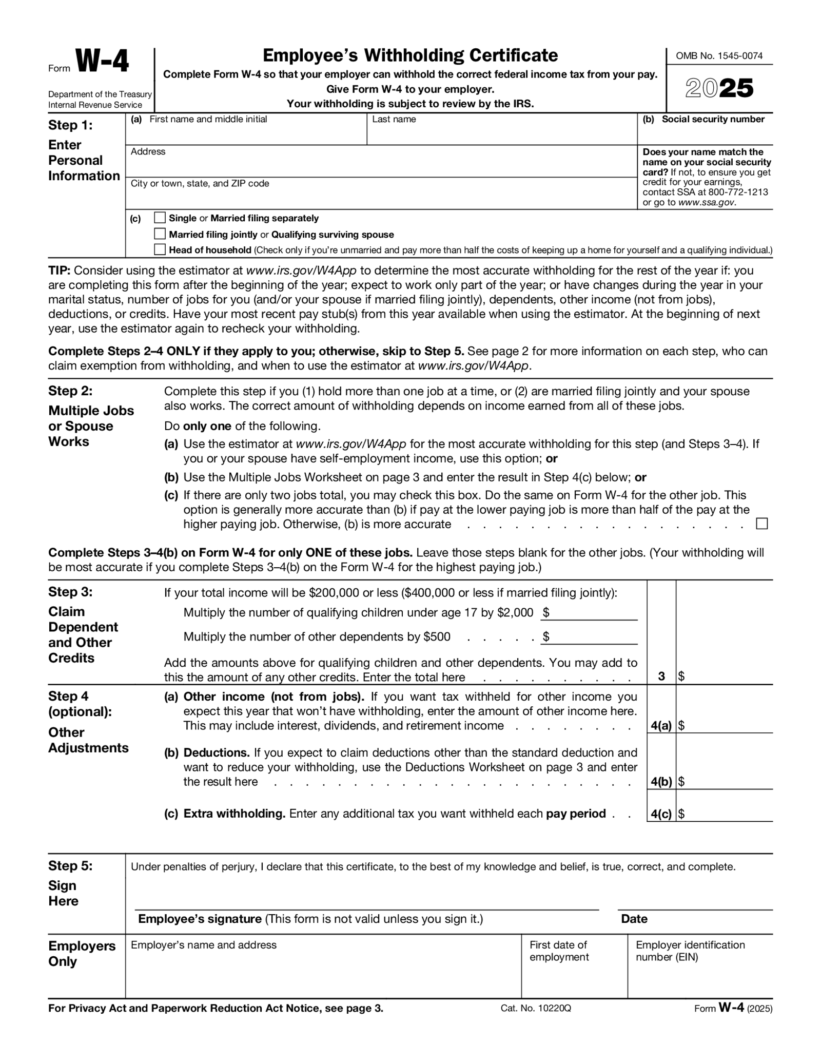 Form W-4 (2025) - Thumbnail
