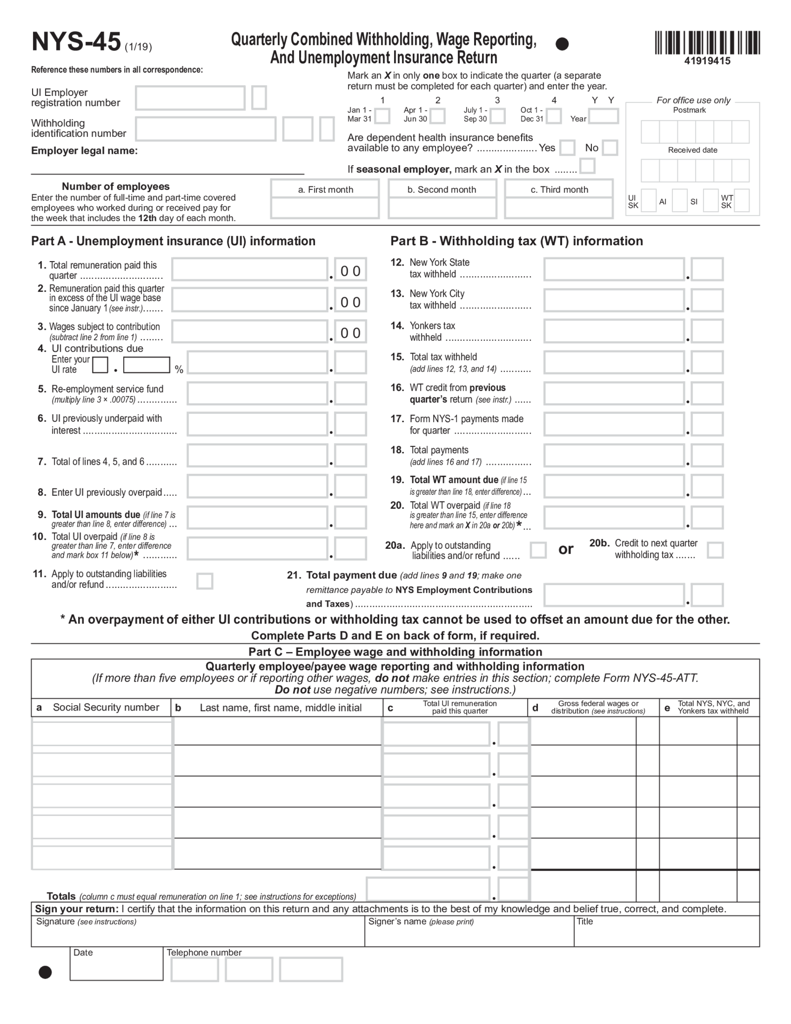 New York Form NYS-45 - Thumbnail