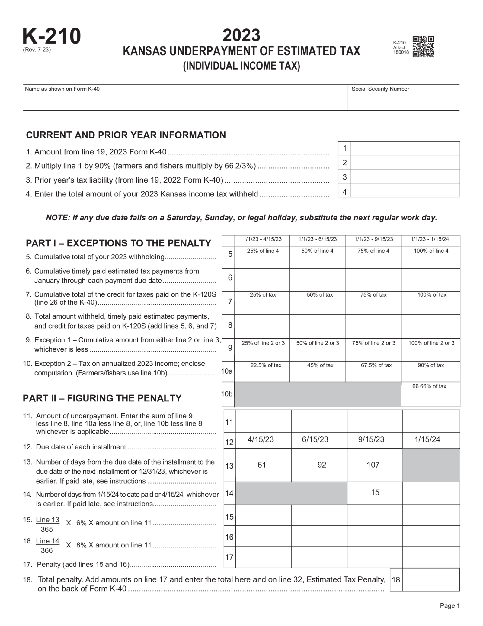 Kansas Form K-210 - Thumbnail