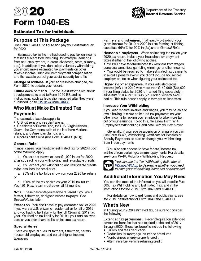 Form 1040-ES (2020)