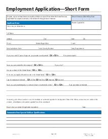 Employment Application Short Form - Thumbnail