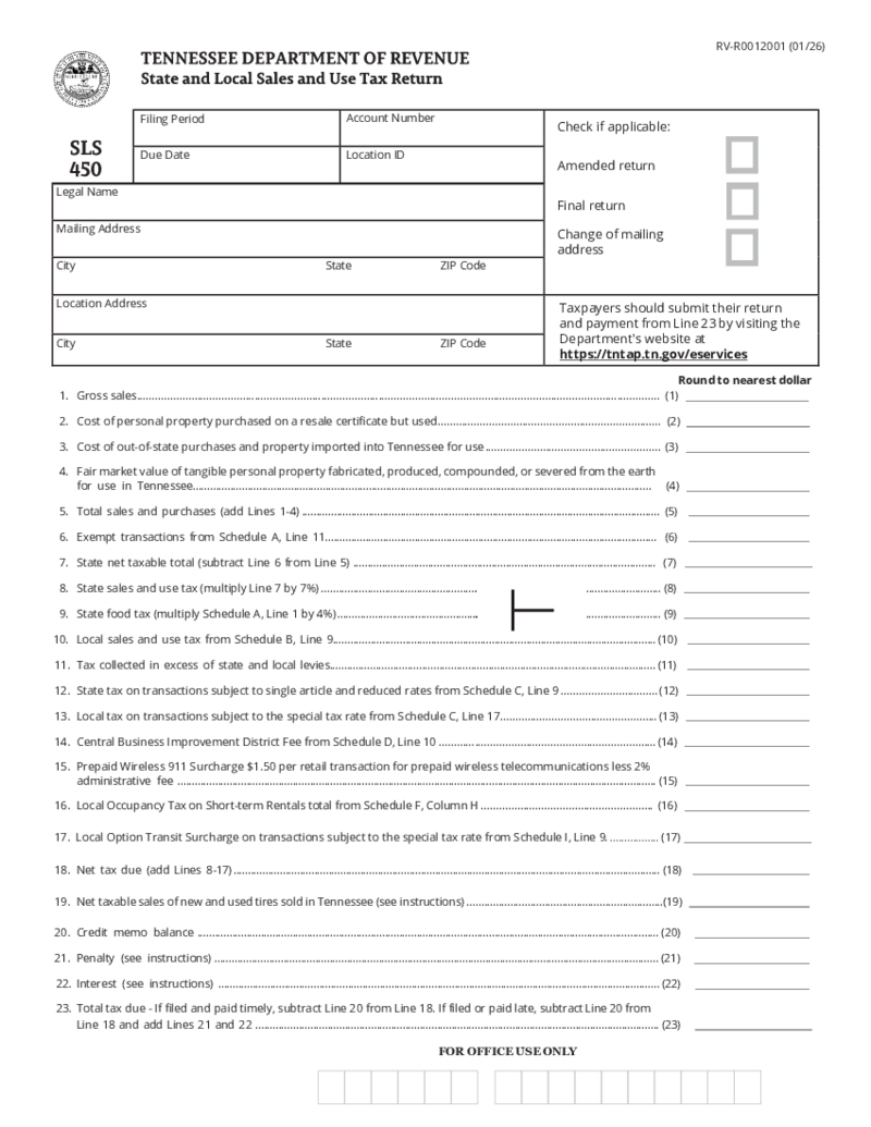 State and Local Sales and Use Tax Return (Form SLS 450)