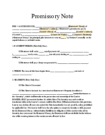 Promissory Note Template - Thumbnail