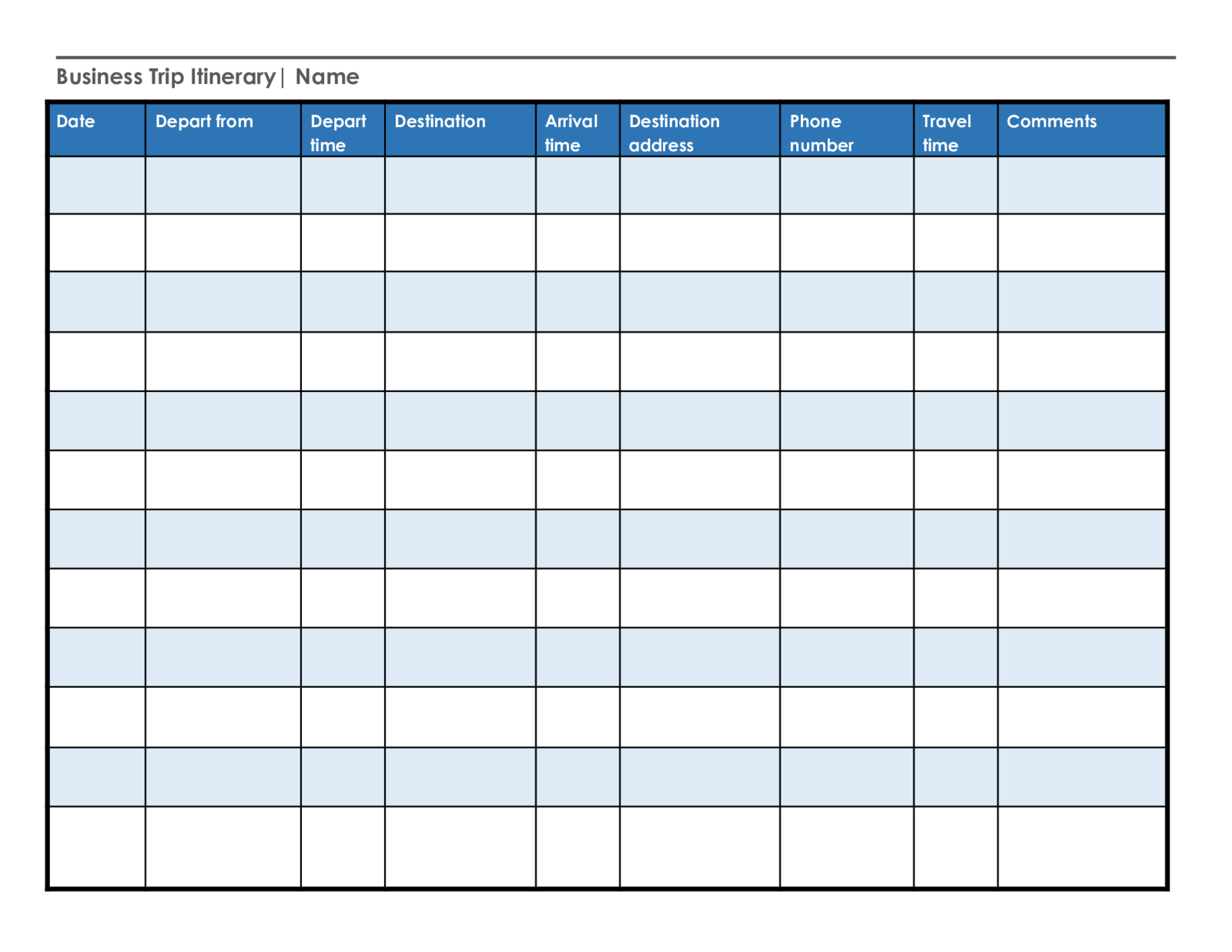 Business Trip Itinerary Template - Thumbnail