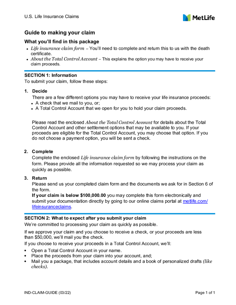 MetLife Life Insurance Claim