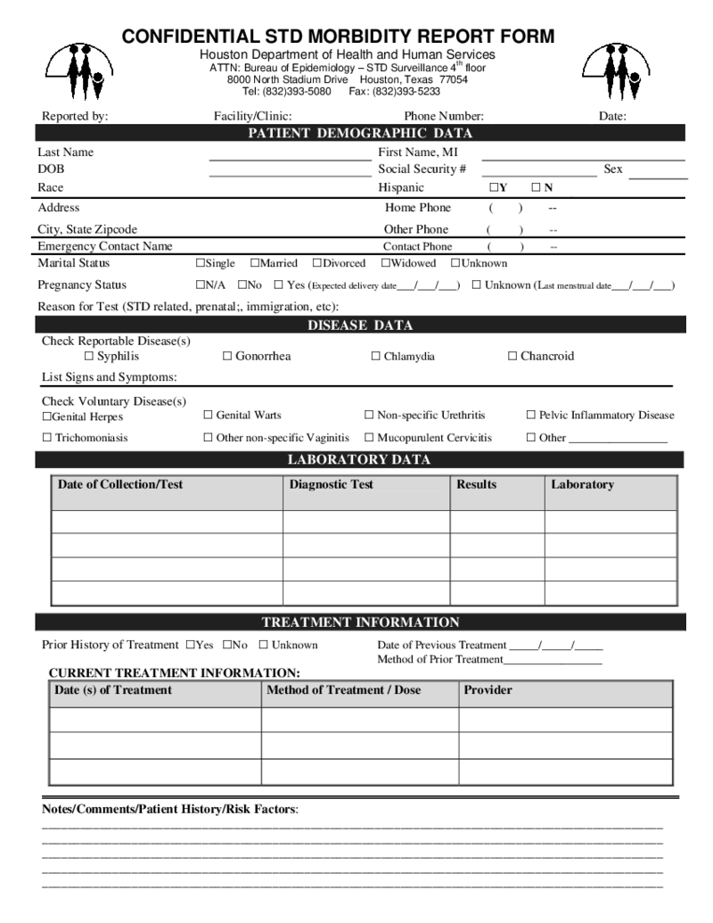 Texas Confidential STD Morbidity Report Form