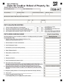 Oklahoma Form 538-H Claim for Credit or Refund of Property Tax - Thumbnail