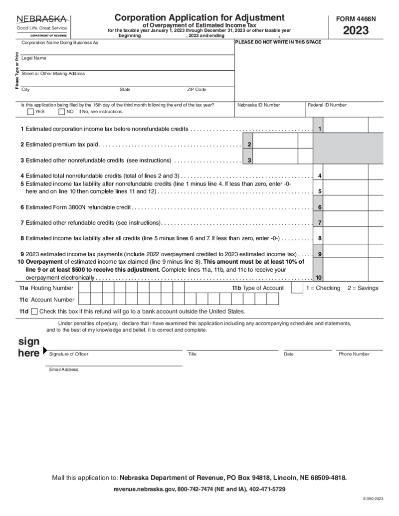 Nebraska Form 4466N