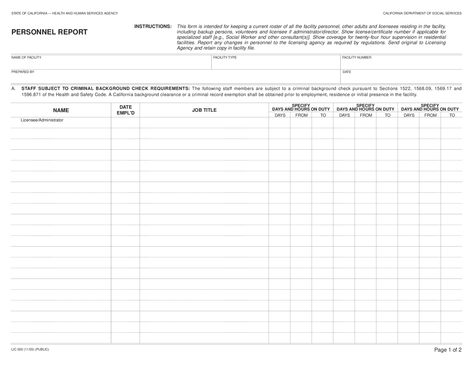 LIC 500 Personnel Report - Thumbnail