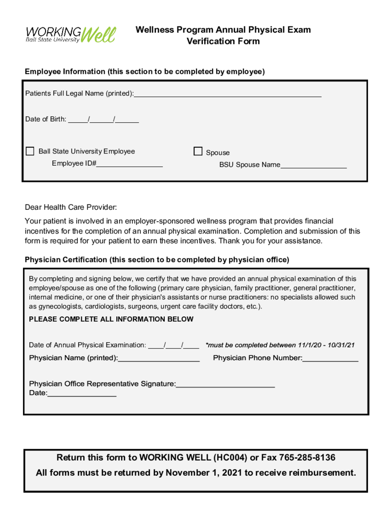 Annual Physical Exam Verification Form