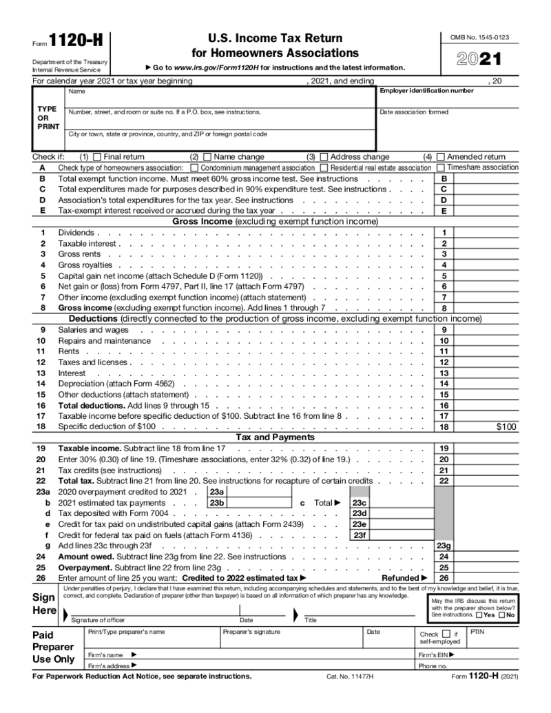 Form 1120-H (2021)